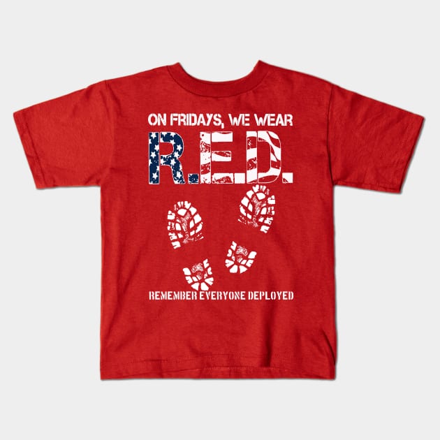 Red Friday Footprint Remember Them All Kids T-Shirt by andytruong